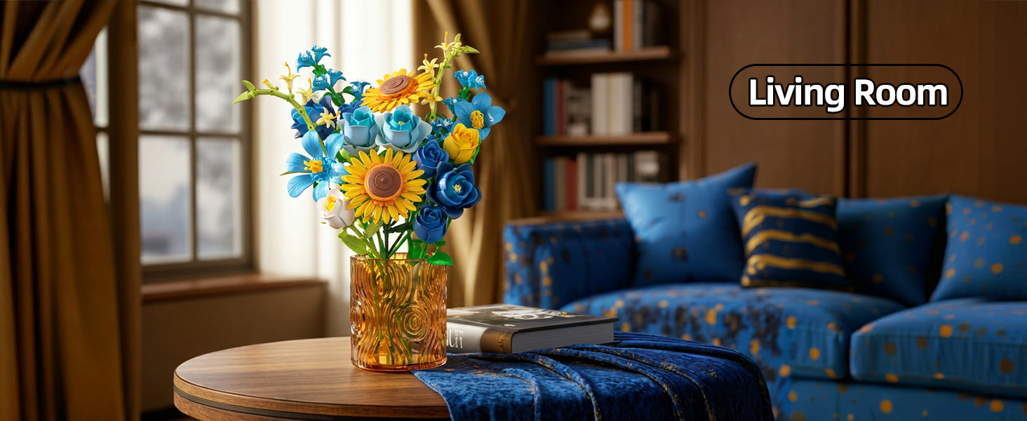 Beautiful botanical building blocks flower bouquet on a table
