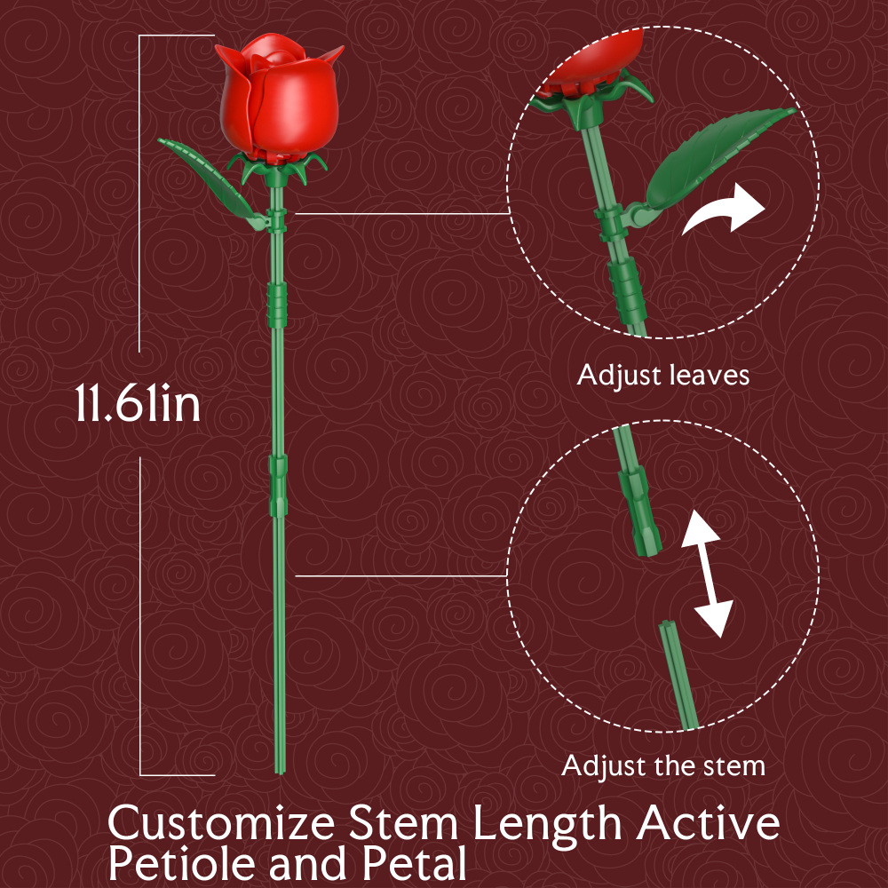 Red Rose Flowers Bouquet Building Set - Valentine's Day Gift Compatible with Lego Flowers for Adults Women, Collection Christmas Mother's Day Valentine's Gifts Home Decor