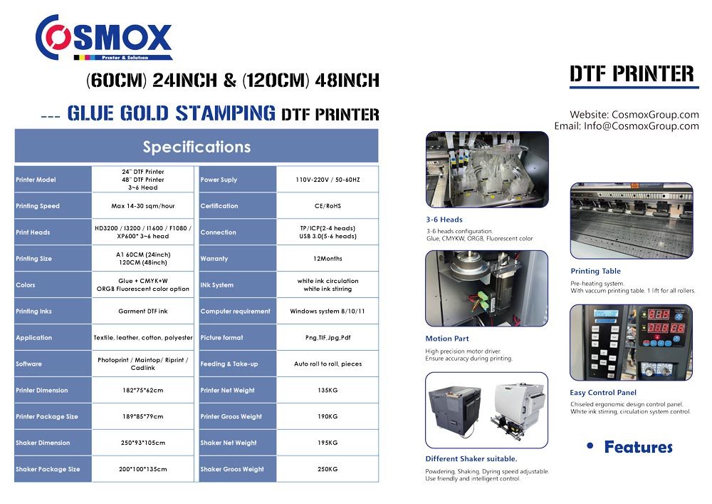 3-4 heads Gold Stamping (60CM/120CM) DTF Printer
