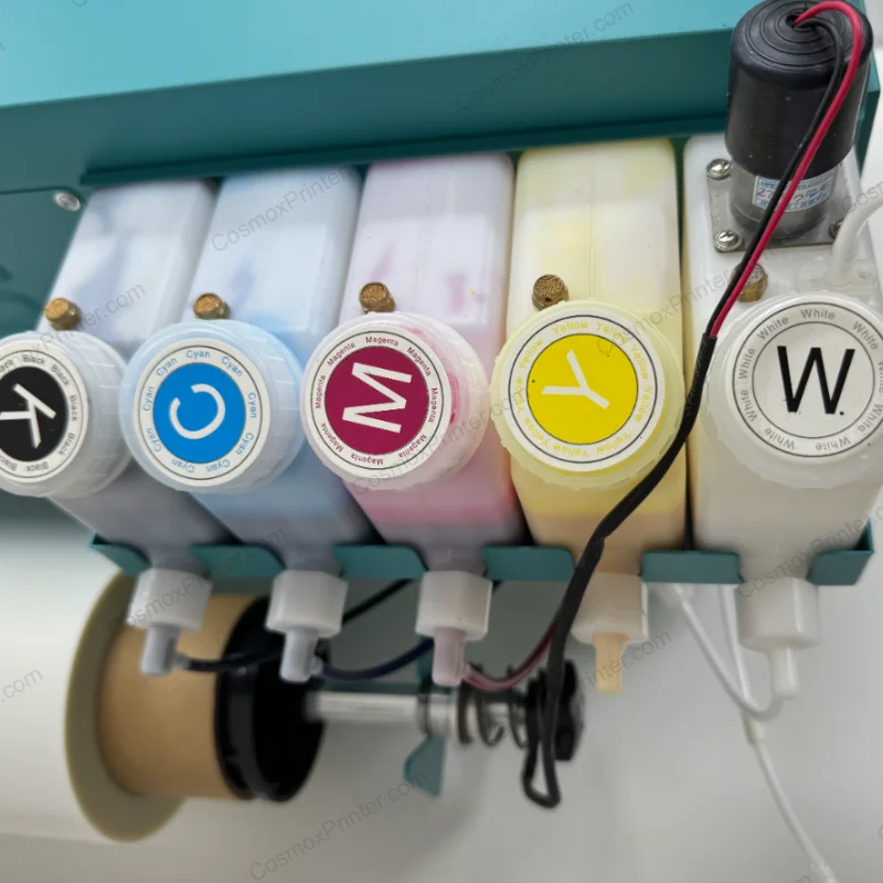 ink bottles, ink systems with white ink circulation, stirring