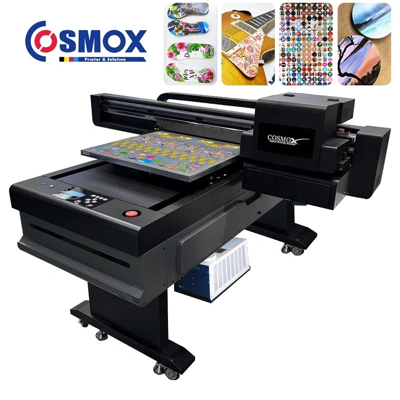 cosmox-6090-uv-flatbed-printer-side-view-with-printed-samples