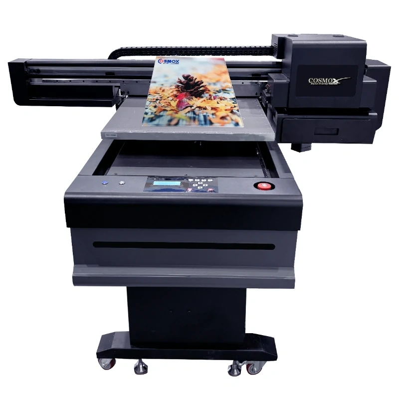 cosmox-6090-uv-flatbed-printer-front-view-with-printed-acrylic