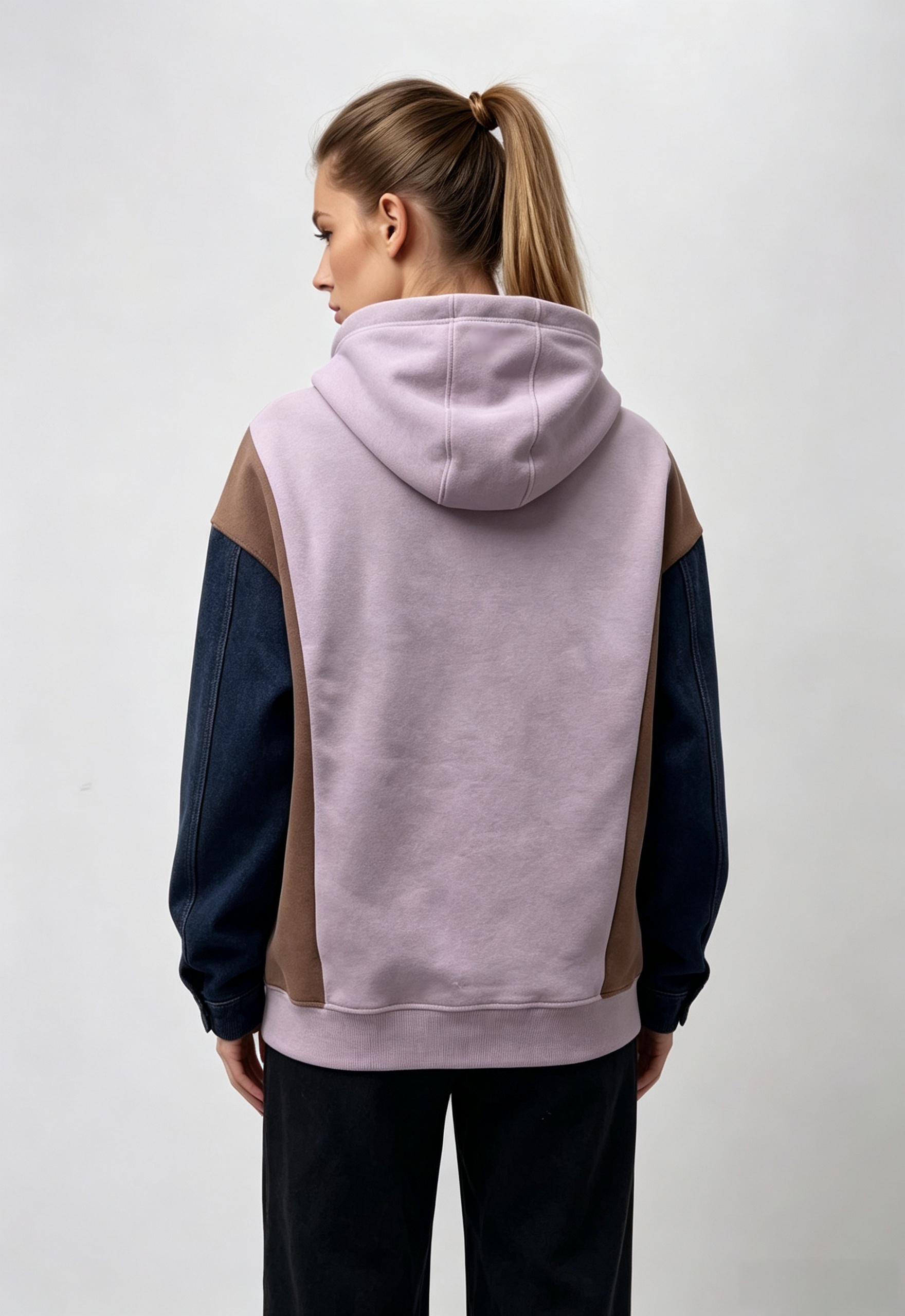 Women's Athleisure Color Block Denim Spliced Hoodie | Original Embroidery Patch,MY SHOP,Women's Athleisure Color Block Denim Spliced Hoodie | Original Embroidery Patch