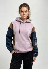 Women's Athleisure Color Block Denim Spliced Hoodie | Original Embroidery Patch,MY SHOP,Women's Athleisure Color Block Denim Spliced Hoodie | Original Embroidery Patch