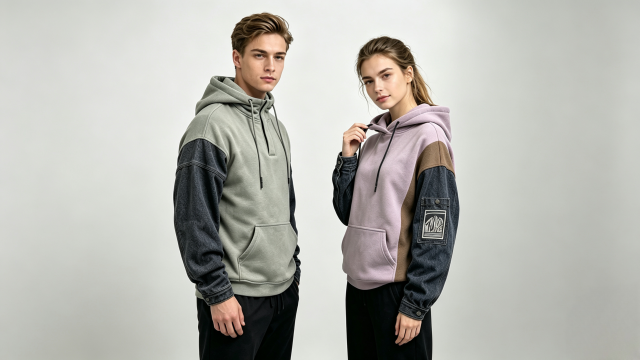 Men Half Placket Hoodie, Washed Grey Denim Spliced Sweatshirt,MY SHOP,Men Half Placket Hoodie, Washed Grey Denim Spliced Sweatshirt