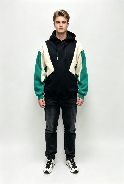 Men's Color Block Patchwork Hoodie with Eagle Back Print,MY SHOP,Men's Color Block Patchwork Hoodie with Eagle Back Print