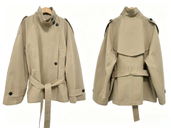 Women Short Stand Collar Belted Trench Coat, Loose Raglan Sleeve Outerwear,Sxping Fashion SHOP,Women Short Stand Collar Belted Trench Coat, Loose Raglan Sleeve Outerwear