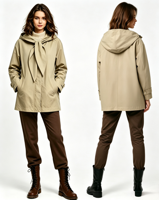 Women Loose Hooded Trench Coat with Detachable Tie Scarf, Casual Mid Length Outerwear,Sxping Fashion SHOP,Women Loose Hooded Trench Coat with Detachable Tie Scarf, Casual Mid Length Outerwear