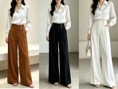 Women Irregular High Waist Wide Leg Suit Pants With Gold Buttons,Sxping Fashion SHOP,Women Irregular High Waist Wide Leg Suit Pants With Gold Buttons