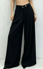 Women High Waist Pleated Wide Leg Suit Pants With Decorative Belt,Sxping Fashion SHOP,Women High Waist Pleated Wide Leg Suit Pants With Decorative Belt