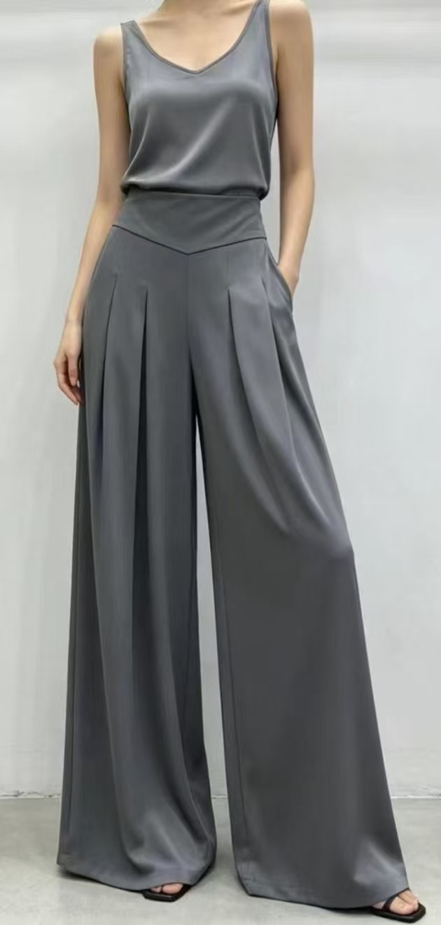 Women High Waist V-Waist Pleated Wide Leg Suit Trousers,Sxping Fashion SHOP,Women High Waist V-Waist Pleated Wide Leg Suit Trousers