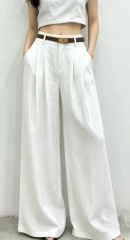 Women High Waist Pleated Linen Blend Wide Leg Pants With Matching Belt,Sxping Fashion SHOP,Women High Waist Pleated Linen Blend Wide Leg Pants With Matching Belt