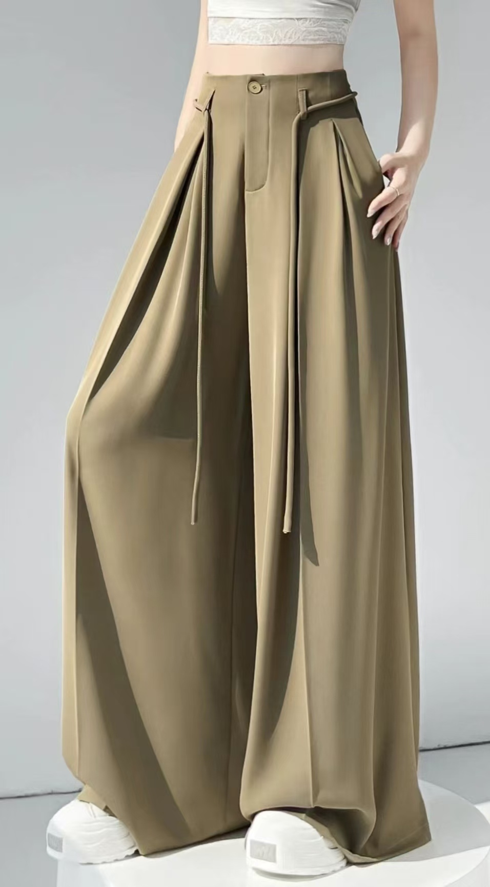 Women High Waist Draped Drawstring Wide Leg Suit Pants,Sxping Fashion SHOP,Women High Waist Draped Drawstring Wide Leg Suit Pants