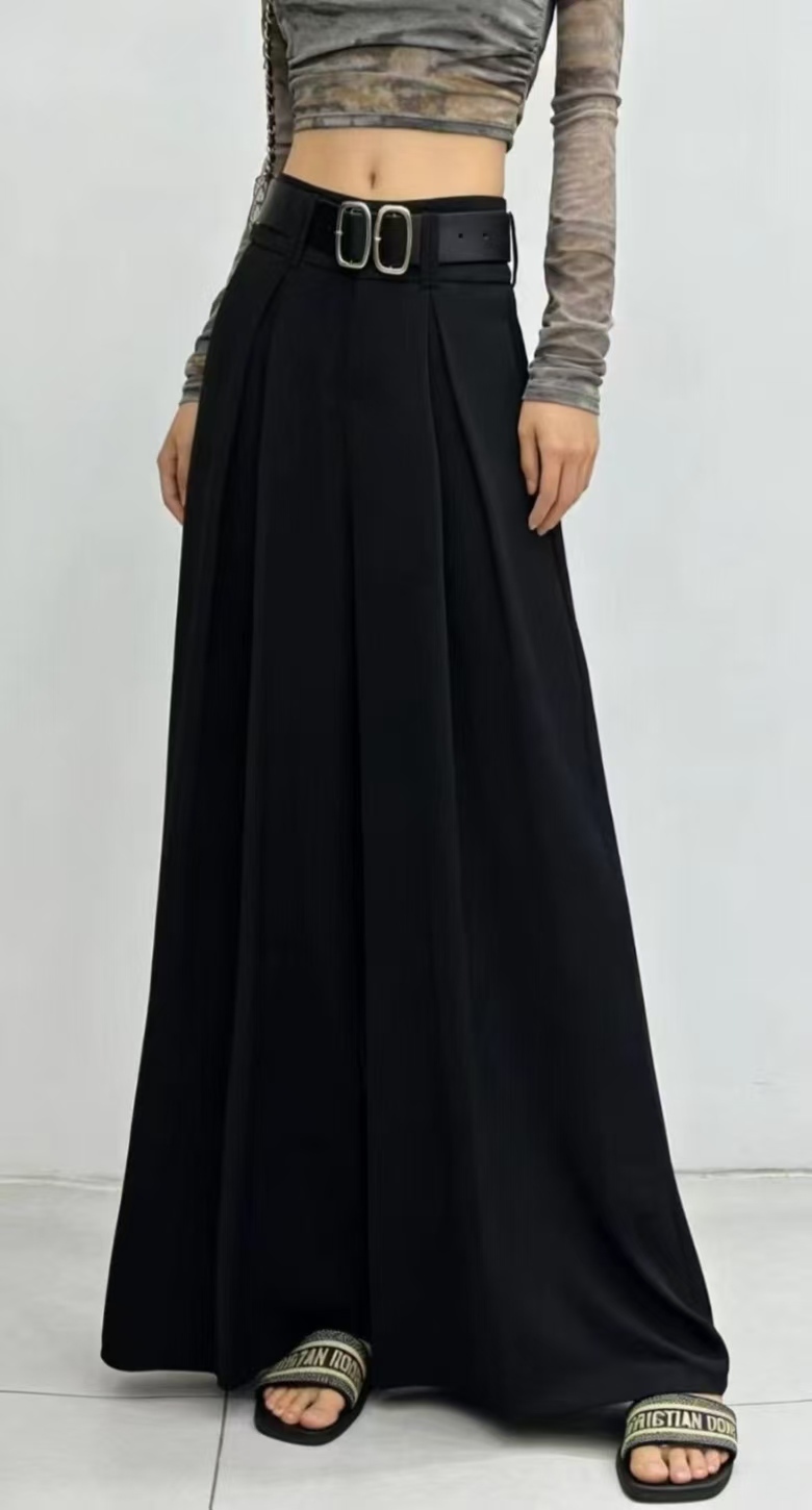 Women High Waist Pleated Wide Leg Suit Trousers With Matching Double Buckle Belt,Sxping Fashion SHOP,Women High Waist Pleated Wide Leg Suit Trousers With Matching Double Buckle Belt