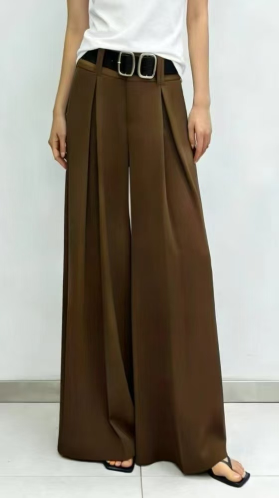 Women High Waist Pleated Wide Leg Suit Trousers With Matching Double Buckle Belt,Sxping Fashion SHOP,Women High Waist Pleated Wide Leg Suit Trousers With Matching Double Buckle Belt