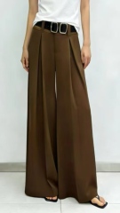 Women High Waist Pleated Wide Leg Suit Trousers With Matching Double Buckle Belt,Sxping Fashion SHOP,Women High Waist Pleated Wide Leg Suit Trousers With Matching Double Buckle Belt