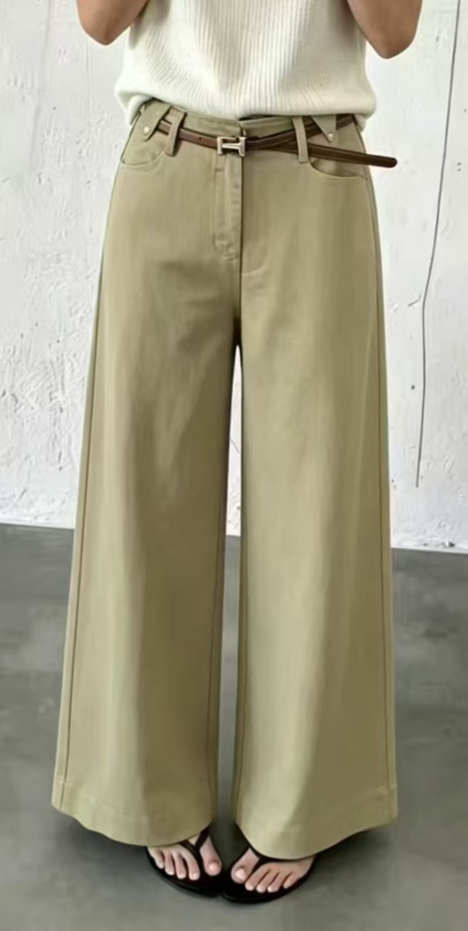 Women High Waist Wide Leg Denim Trousers With Thin H Buckle Belt,Sxping Fashion SHOP,Women High Waist Wide Leg Denim Trousers With Thin H Buckle Belt