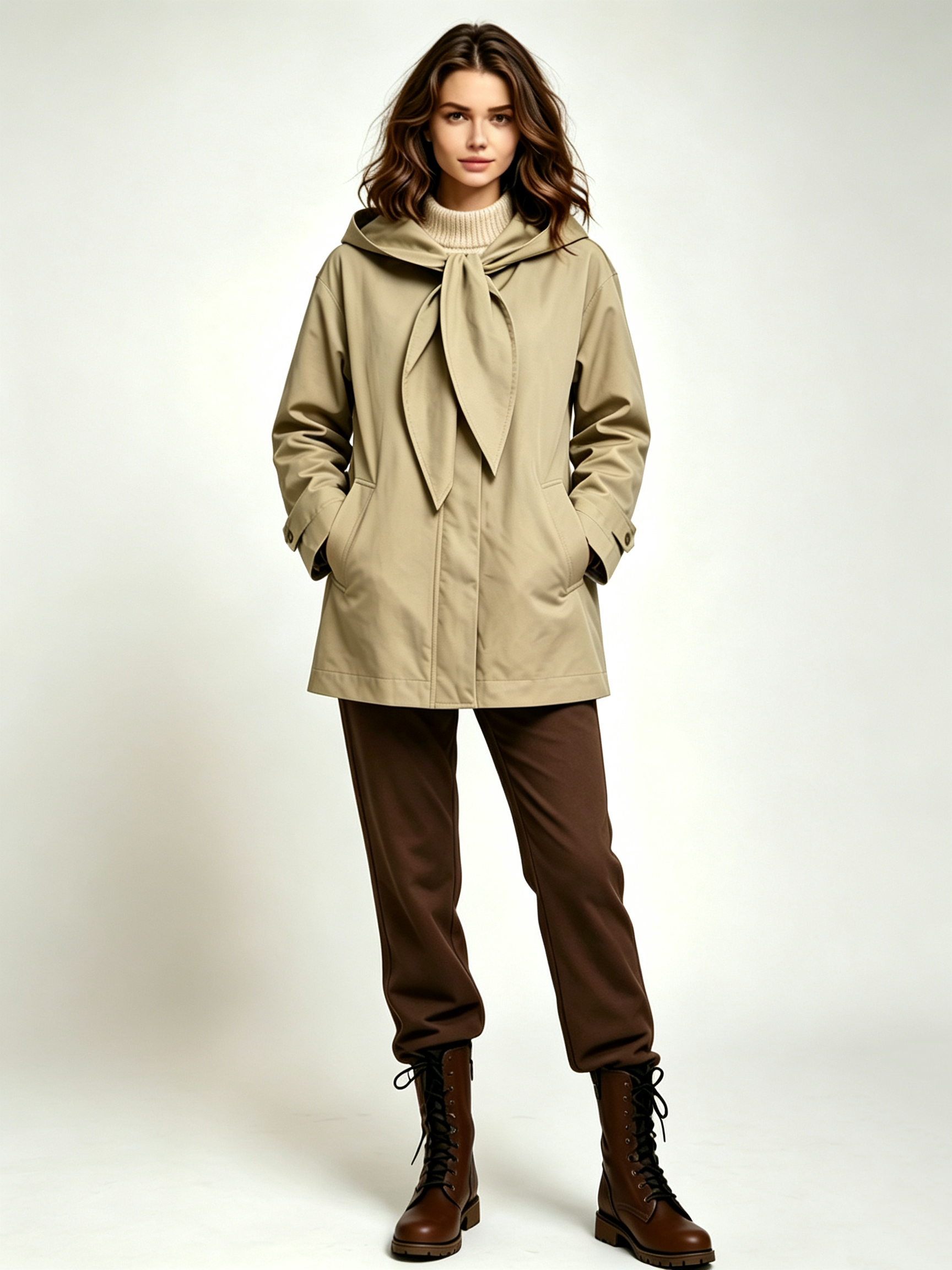 Women Loose Hooded Trench Coat with Detachable Tie Scarf, Casual Mid Length Outerwear,Sxping Fashion SHOP,Women Loose Hooded Trench Coat with Detachable Tie Scarf, Casual Mid Length Outerwear