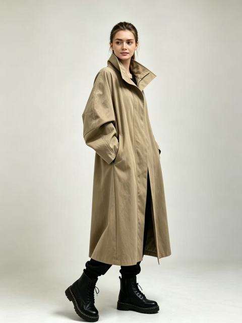 Women Oversized Stand Collar Long Trench Coat, Loose Casual Outerwear,Sxping Fashion SHOP,Women Oversized Stand Collar Long Trench Coat, Loose Casual Outerwear