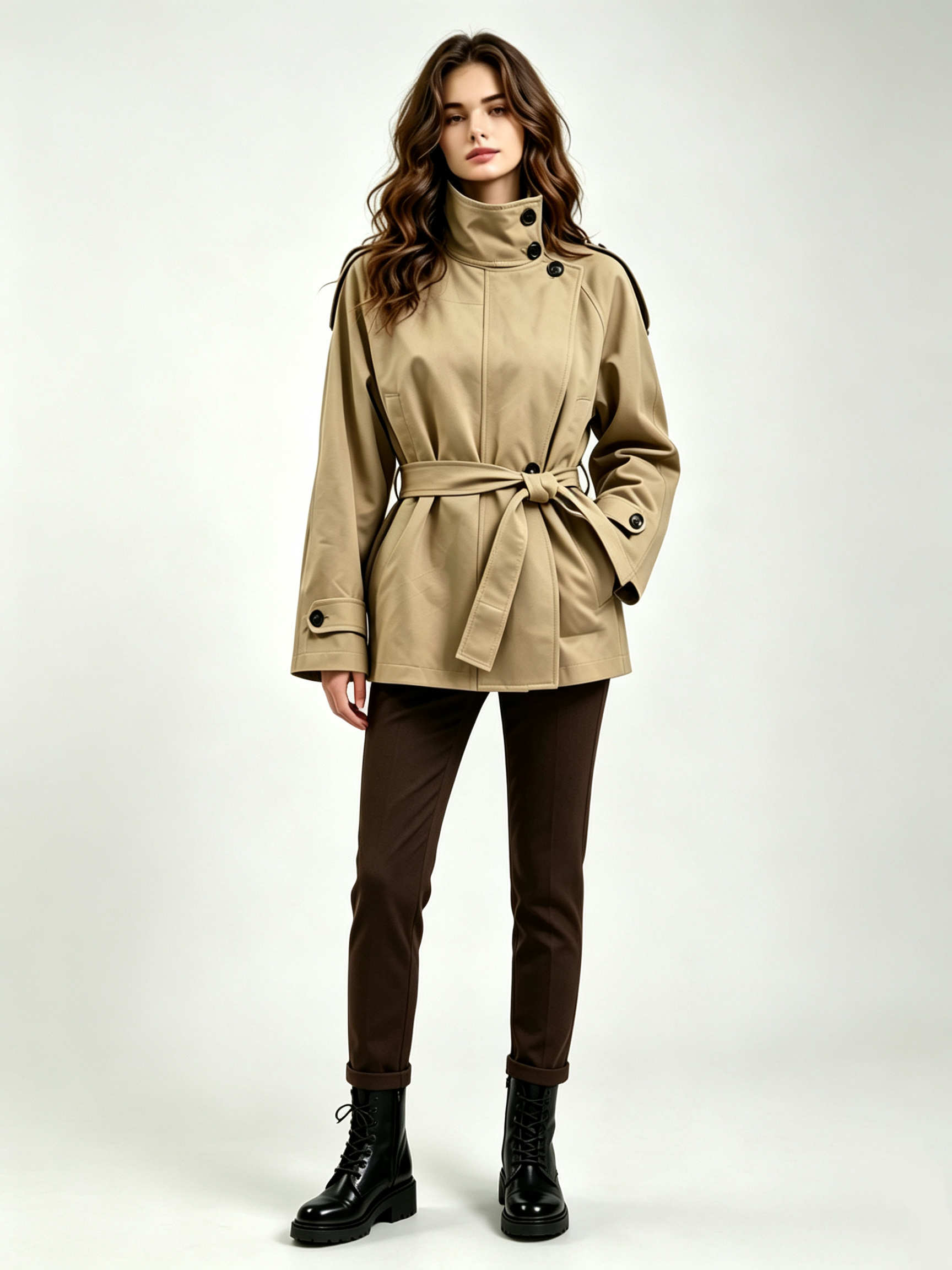 Women Short Stand Collar Belted Trench Coat, Loose Raglan Sleeve Outerwear,Sxping Fashion SHOP,Women Short Stand Collar Belted Trench Coat, Loose Raglan Sleeve Outerwear