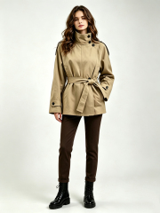 Women Short Stand Collar Belted Trench Coat, Loose Raglan Sleeve Outerwear,Sxping Fashion SHOP,Women Short Stand Collar Belted Trench Coat, Loose Raglan Sleeve Outerwear