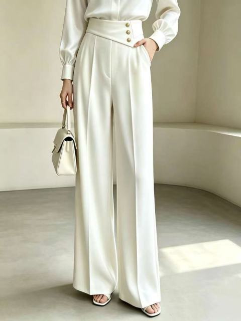 Women Irregular High Waist Wide Leg Suit Pants With Gold Buttons,Sxping Fashion SHOP,Women Irregular High Waist Wide Leg Suit Pants With Gold Buttons