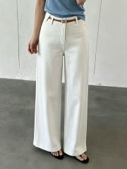 Women High Waist Wide Leg Denim Trousers With Thin H Buckle Belt,Sxping Fashion SHOP,Women High Waist Wide Leg Denim Trousers With Thin H Buckle Belt
