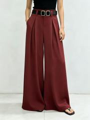 Women High Waist Pleated Wide Leg Suit Trousers With Matching Double Buckle Belt,Sxping Fashion SHOP,Women High Waist Pleated Wide Leg Suit Trousers With Matching Double Buckle Belt