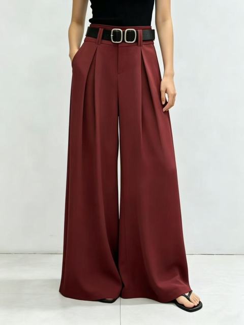 Women High Waist Pleated Wide Leg Suit Trousers With Matching Double Buckle Belt,Sxping Fashion SHOP,Women High Waist Pleated Wide Leg Suit Trousers With Matching Double Buckle Belt