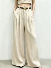 Women High Waist Pleated Linen Blend Wide Leg Pants With Matching Belt,Sxping Fashion SHOP,Women High Waist Pleated Linen Blend Wide Leg Pants With Matching Belt