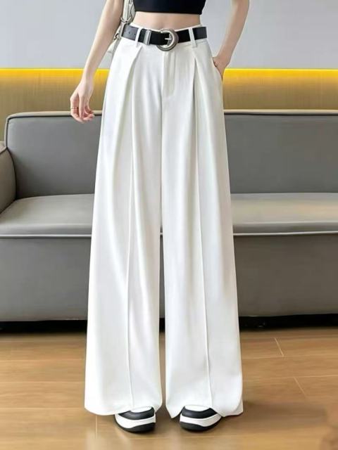 Women High Waist Pleated Wide Leg Suit Pants With Decorative Belt,Sxping Fashion SHOP,Women High Waist Pleated Wide Leg Suit Pants With Decorative Belt