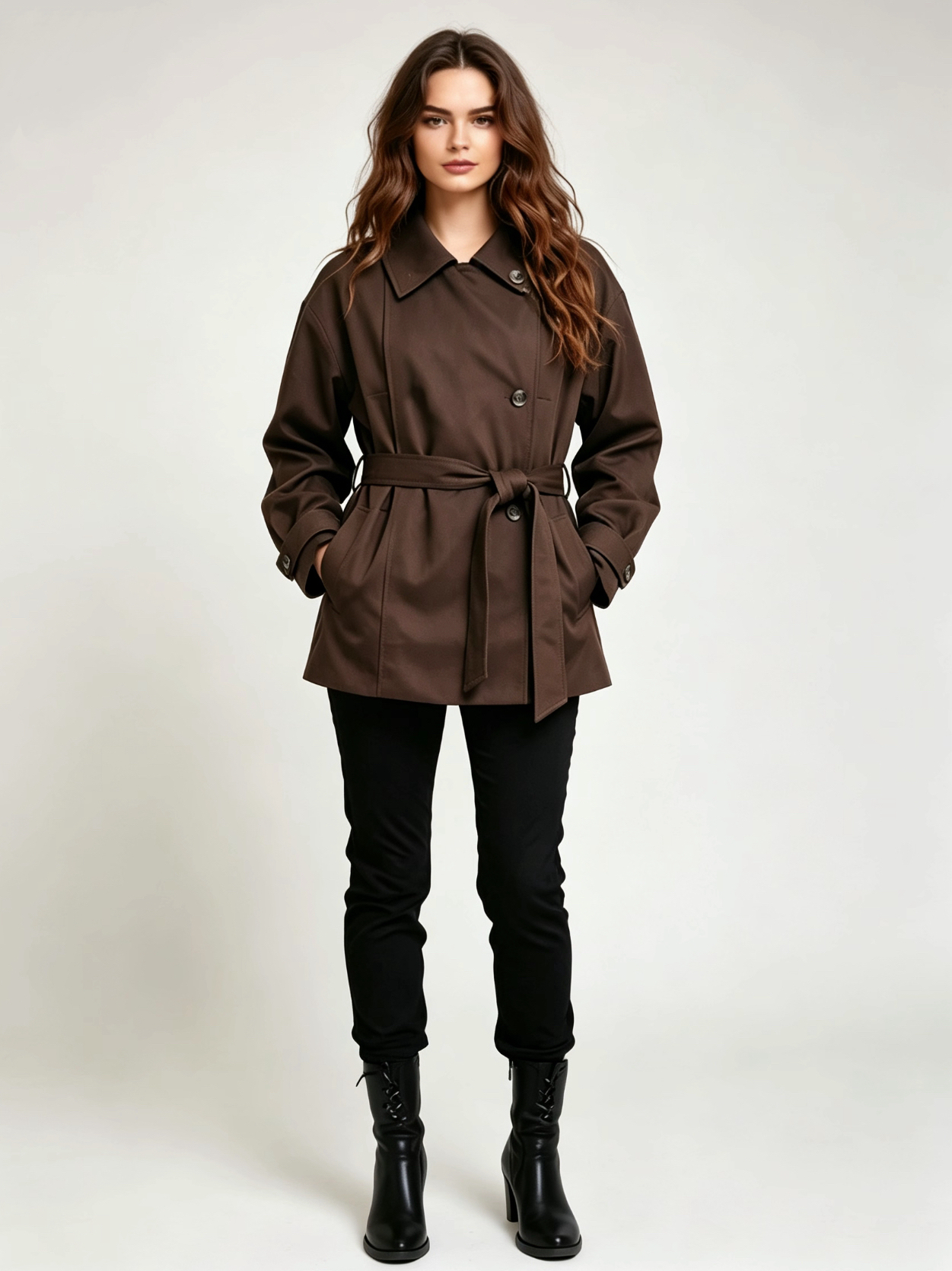 Women Short Double Breasted Belted Trench Coat, Loose Lapel Windbreaker,Sxping Fashion SHOP,Women Short Double Breasted Belted Trench Coat, Loose Lapel Windbreaker