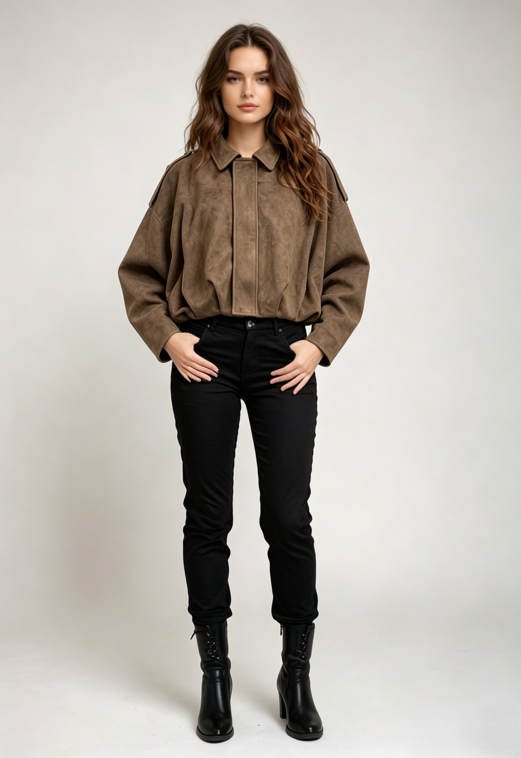 Women Faux‑Suede Cropped Jacket, Collared Utility Short Oversized Outerwear,Sxping Fashion SHOP,Women Faux‑Suede Cropped Jacket, Collared Utility Short Oversized Outerwear