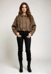 Women Faux‑Suede Cropped Jacket, Collared Utility Short Oversized Outerwear,Sxping Fashion SHOP,Women Faux‑Suede Cropped Jacket, Collared Utility Short Oversized Outerwear