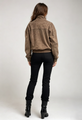 Women Faux‑Suede Bomber Jacket, Stand Collar Zip‑Up Cropped Oversized Outerwear,Sxping Fashion SHOP,Women Faux‑Suede Bomber Jacket, Stand Collar Zip‑Up Cropped Oversized Outerwear