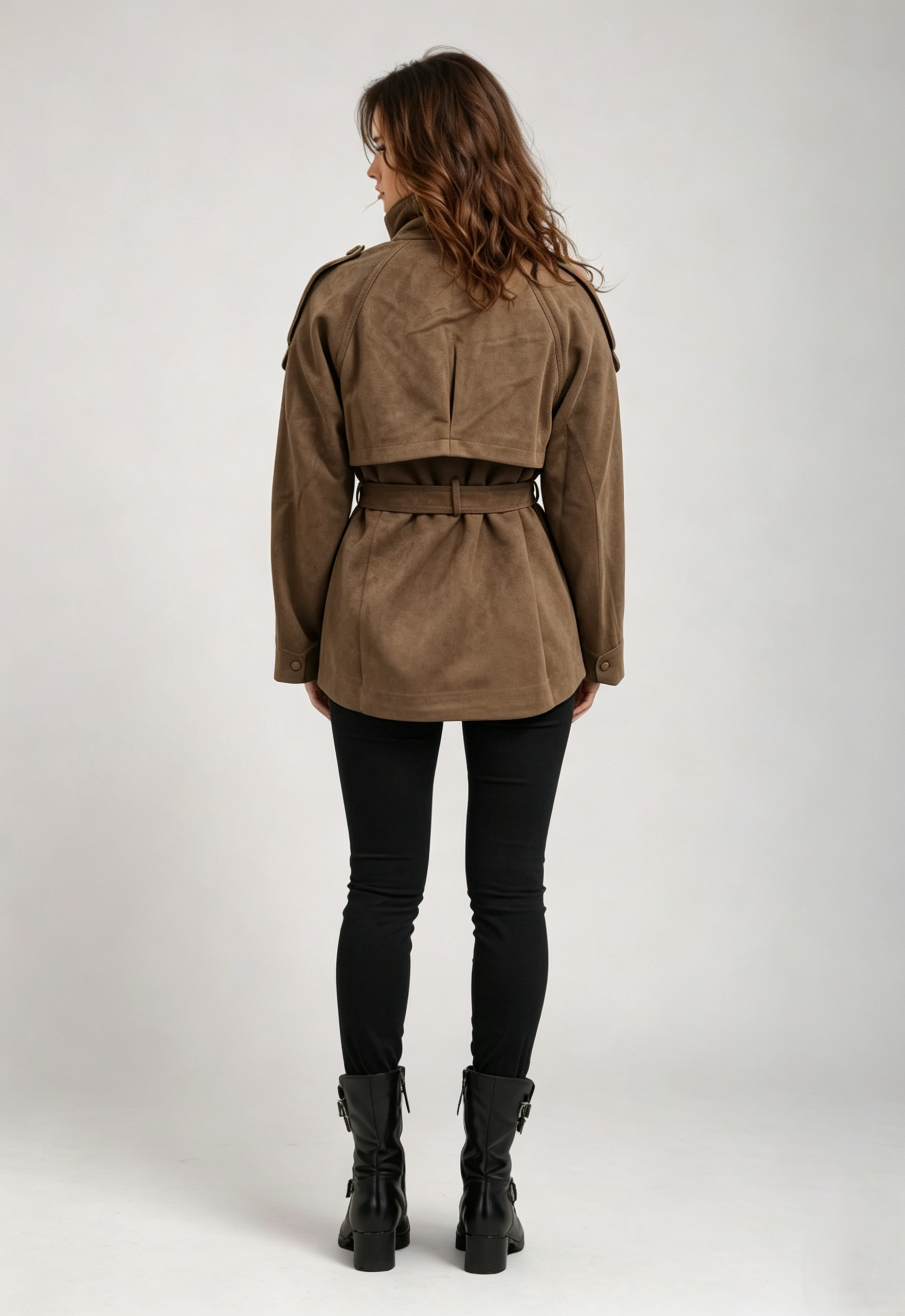 Women Faux‑Suede Short Trench Coat, Stand Collar Belted Waist Outdoor Jacket,Sxping Fashion SHOP,Women Faux‑Suede Short Trench Coat, Stand Collar Belted Waist Outdoor Jacket