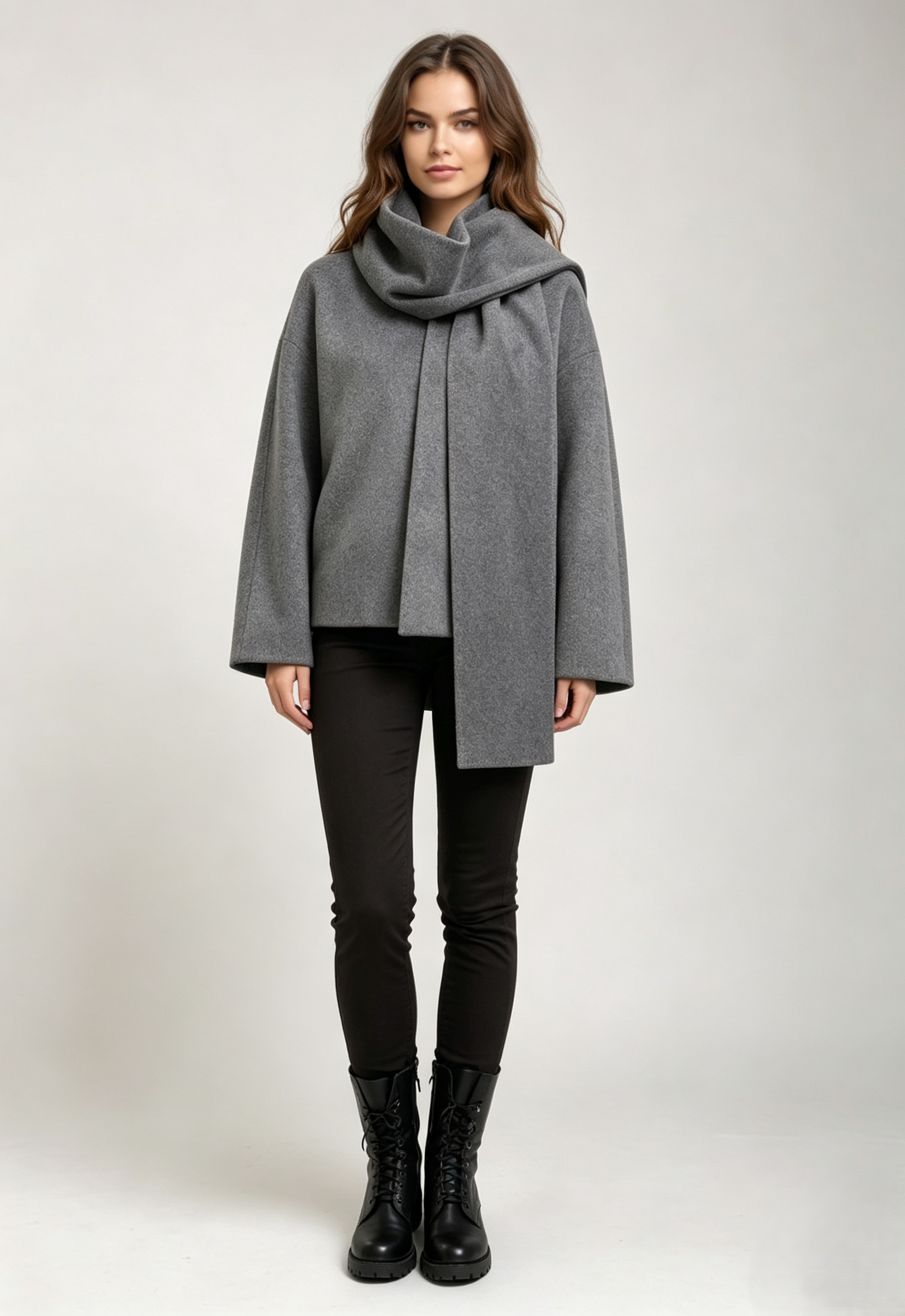 Women Wool‑Blend Short Coat, Detachable Scarf Collar Collarless Minimalist Outerwear,Sxping Fashion SHOP,Women Wool‑Blend Short Coat, Detachable Scarf Collar Collarless Minimalist Outerwear