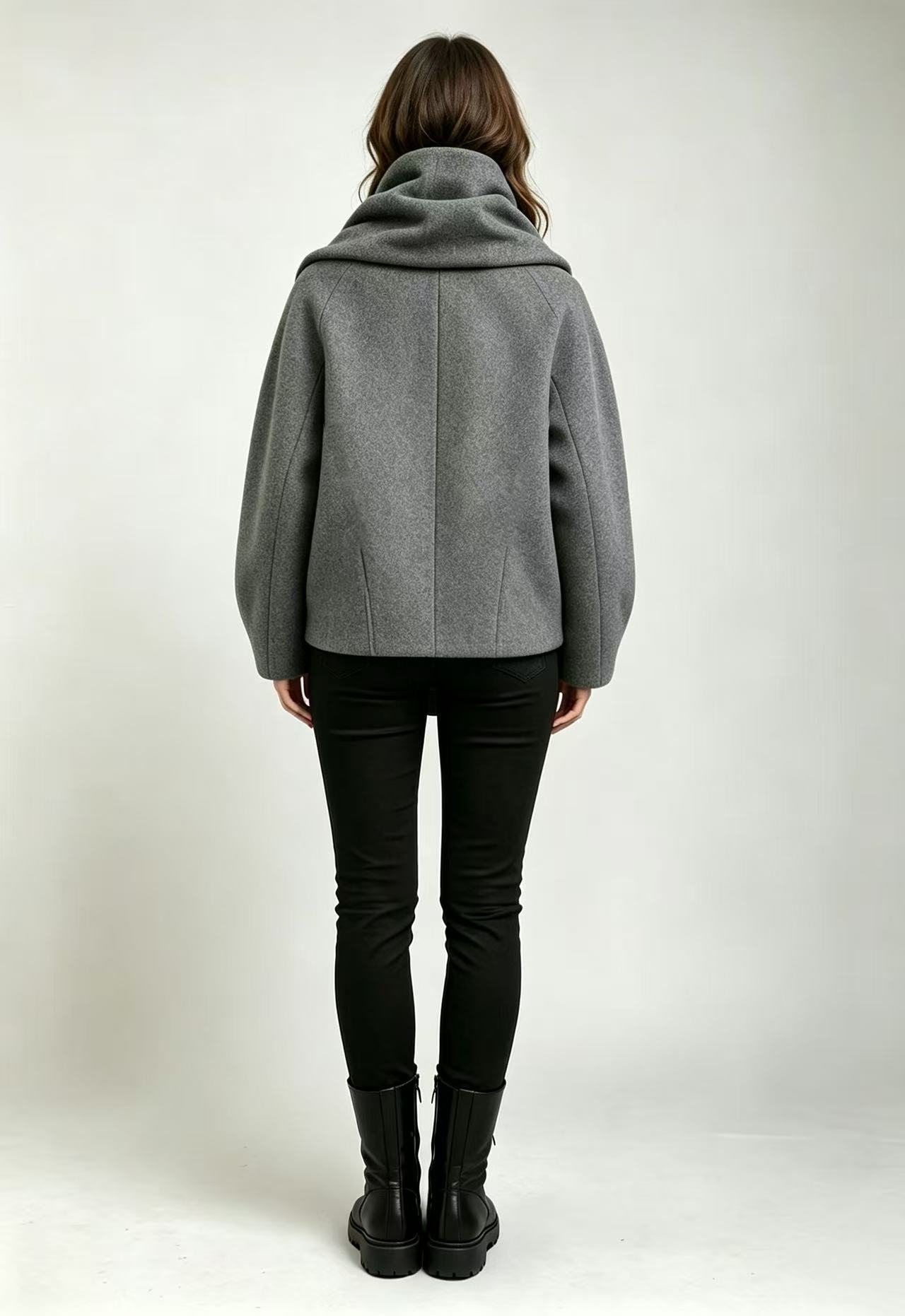 Women Wool‑Blend Short Coat, Detachable Scarf Collar Collarless Minimalist Outerwear,Sxping Fashion SHOP,Women Wool‑Blend Short Coat, Detachable Scarf Collar Collarless Minimalist Outerwear