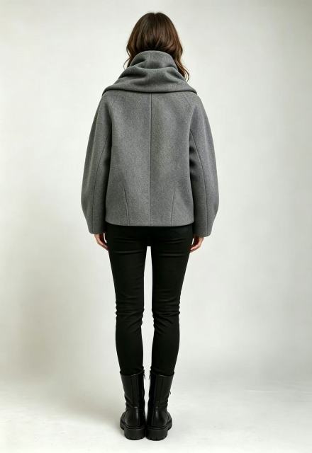 Women Wool‑Blend Short Coat, Detachable Scarf Collar Collarless Minimalist Outerwear,Sxping Fashion SHOP,Women Wool‑Blend Short Coat, Detachable Scarf Collar Collarless Minimalist Outerwear