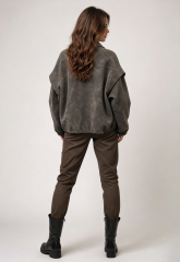 Women Washed Faux‑Suede Bomber Jacket, Oversized Lapel Zip‑Up Casual Outerwear,Sxping Fashion SHOP,Women Washed Faux‑Suede Bomber Jacket, Oversized Lapel Zip‑Up Casual Outerwear