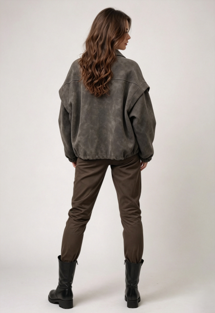 Women Washed Faux‑Suede Bomber Jacket, Oversized Lapel Zip‑Up Casual Outerwear,Sxping Fashion SHOP,Women Washed Faux‑Suede Bomber Jacket, Oversized Lapel Zip‑Up Casual Outerwear