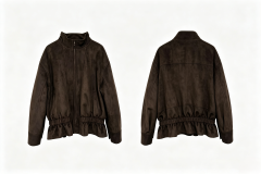 Women Faux‑Suede Jacket, Stand Collar Zip‑Up Gathered Waist Cropped Outerwear,Sxping Fashion SHOP,Women Faux‑Suede Jacket, Stand Collar Zip‑Up Gathered Waist Cropped Outerwear
