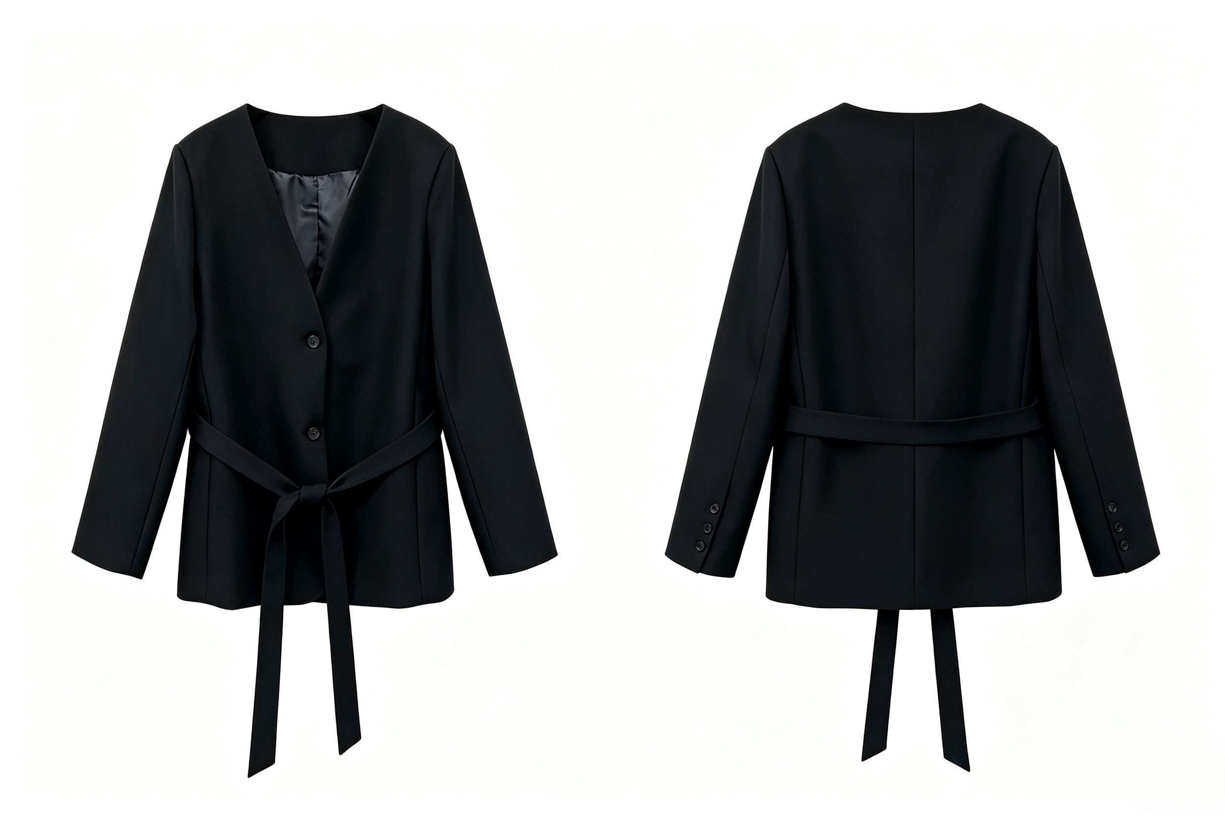 Women V‑Neck Black Blazer, Fabric Tie Waist Tailored Office Jacket,Sxping Fashion SHOP,Women V‑Neck Black Blazer, Fabric Tie Waist Tailored Office Jacket