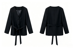 Women V‑Neck Black Blazer, Fabric Tie Waist Tailored Office Jacket,Sxping Fashion SHOP,Women V‑Neck Black Blazer, Fabric Tie Waist Tailored Office Jacket