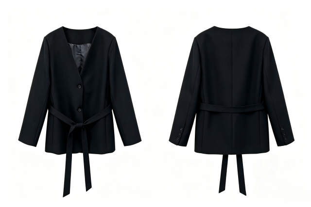 Women V‑Neck Black Blazer, Fabric Tie Waist Tailored Office Jacket,Sxping Fashion SHOP,Women V‑Neck Black Blazer, Fabric Tie Waist Tailored Office Jacket