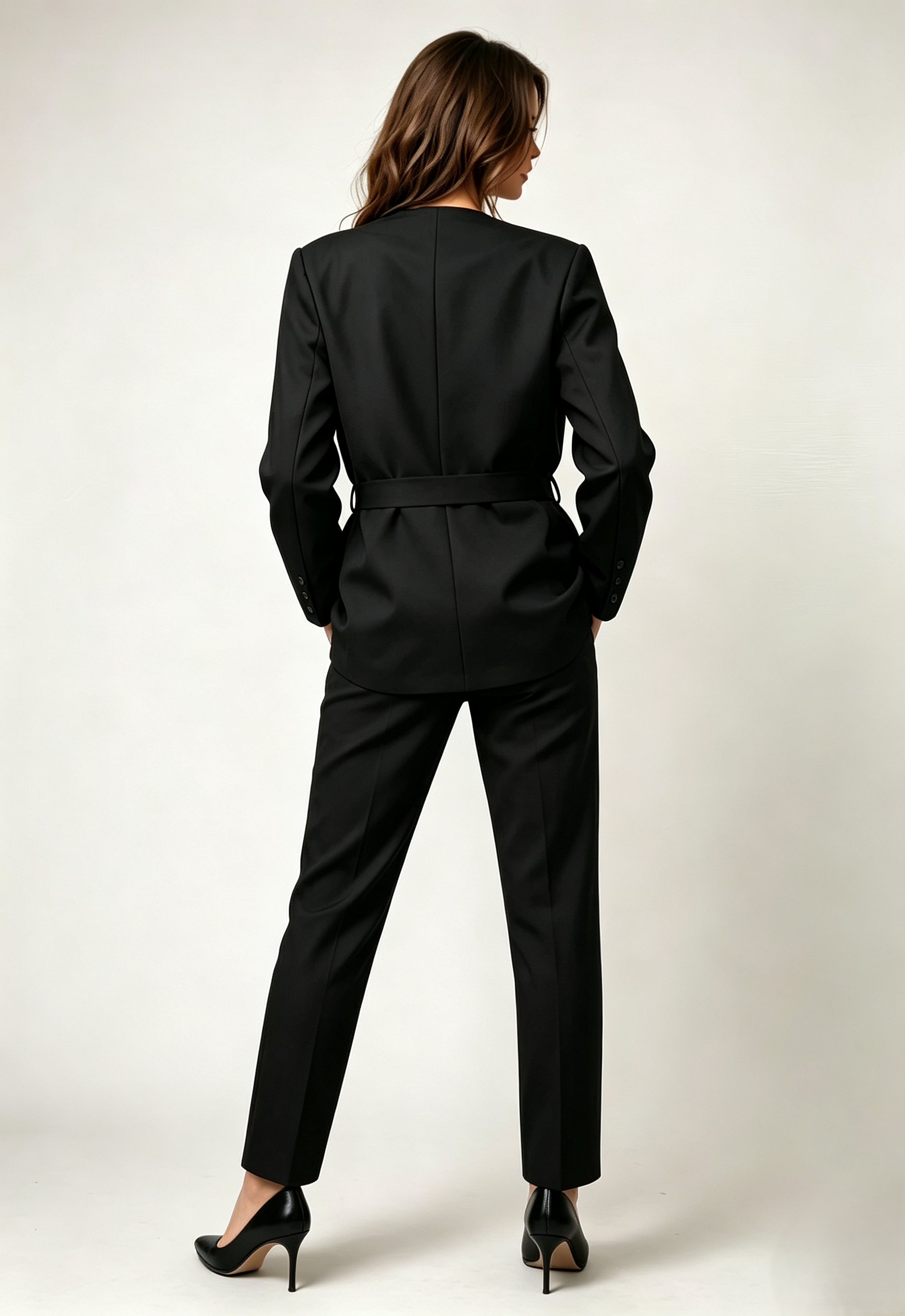 Women V‑Neck Black Blazer, Fabric Tie Waist Tailored Office Jacket,Sxping Fashion SHOP,Women V‑Neck Black Blazer, Fabric Tie Waist Tailored Office Jacket
