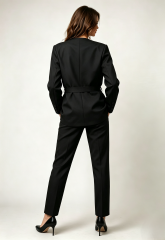 Women V‑Neck Black Blazer, Fabric Tie Waist Tailored Office Jacket,Sxping Fashion SHOP,Women V‑Neck Black Blazer, Fabric Tie Waist Tailored Office Jacket