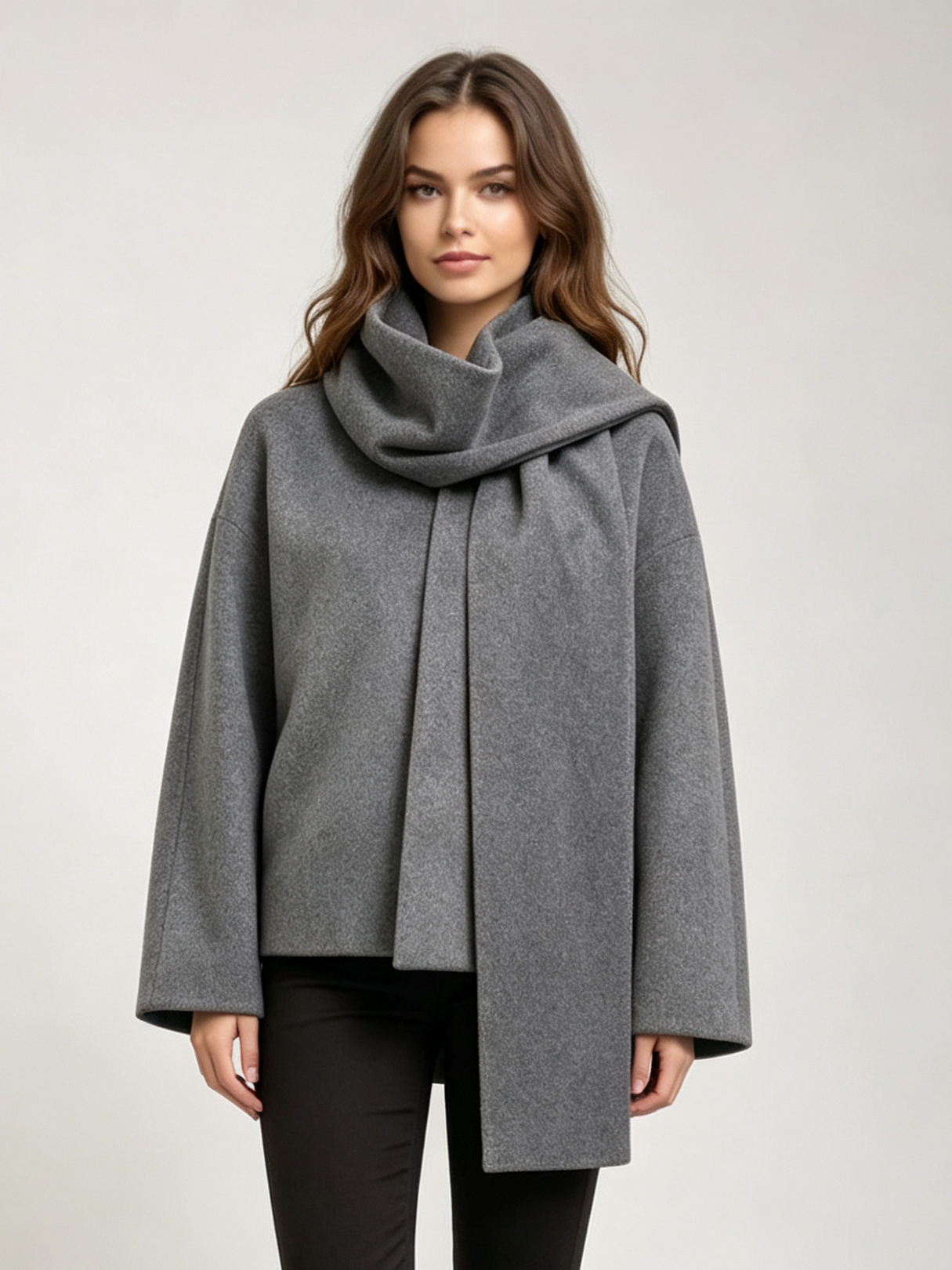Women Wool‑Blend Short Coat, Detachable Scarf Collar Collarless Minimalist Outerwear,Sxping Fashion SHOP,Women Wool‑Blend Short Coat, Detachable Scarf Collar Collarless Minimalist Outerwear