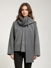 Women Wool‑Blend Short Coat, Detachable Scarf Collar Collarless Minimalist Outerwear,Sxping Fashion SHOP,Women Wool‑Blend Short Coat, Detachable Scarf Collar Collarless Minimalist Outerwear
