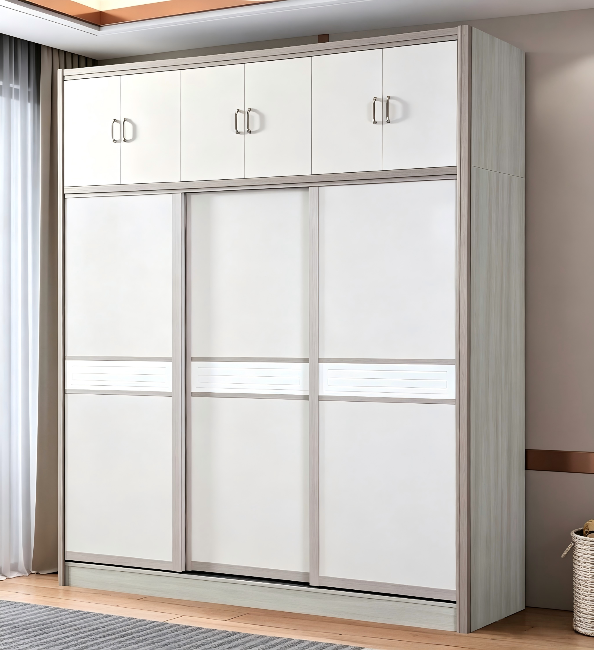 8924 High-Gloss Sliding-Door Wardrobe | 240 cm Large Bedroom Storage Wardrobe,MY SHOP,8924 High-Gloss Sliding-Door Wardrobe | 240 cm Large Bedroom Storage Wardrobe